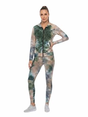 Missfit Women Honeycomb Texture Tie Dye Butt Lift Activewear Legging Jacket Set